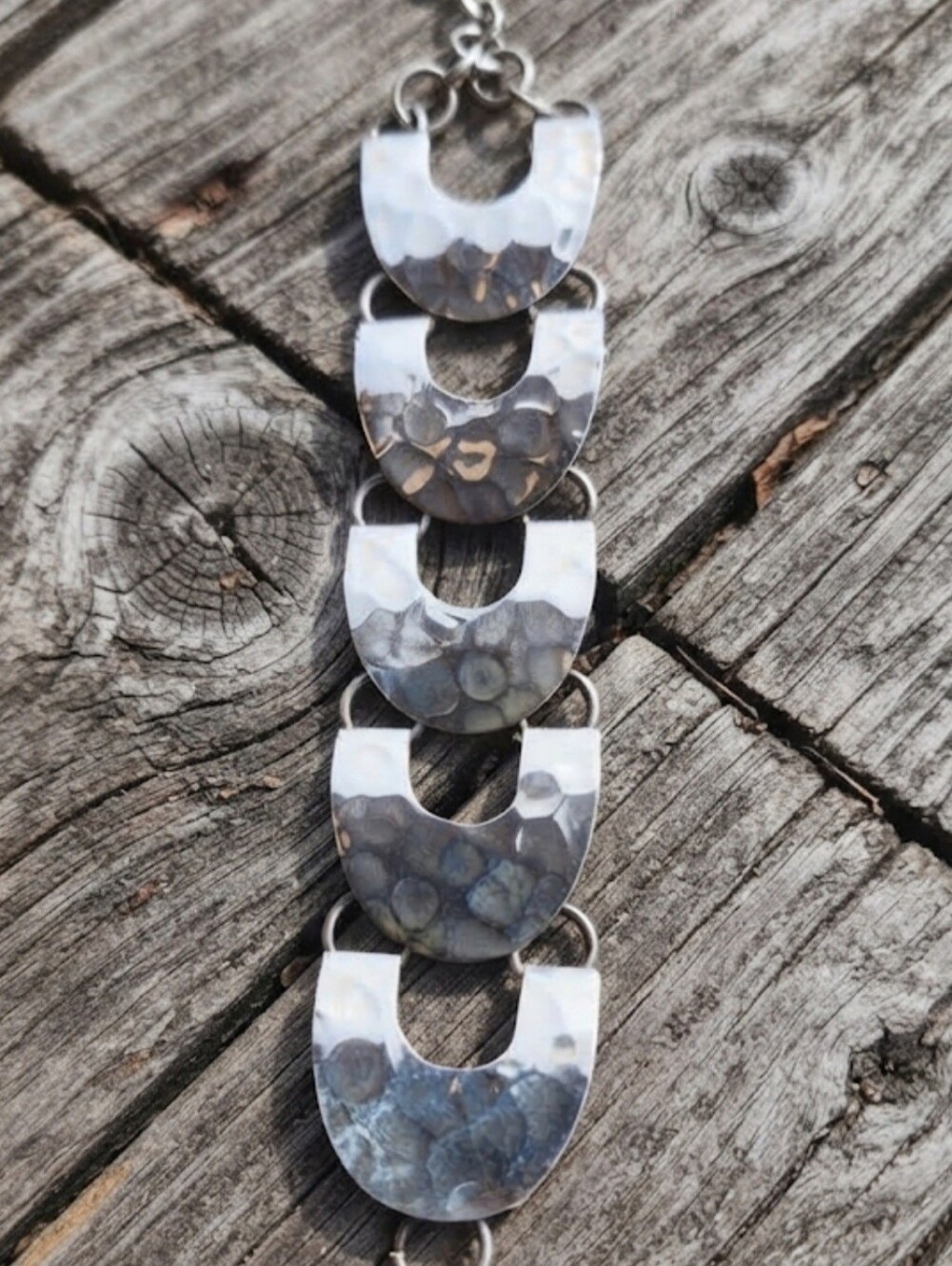 Sterling Silver hammered Link Bracelet - Picture 11 of 16